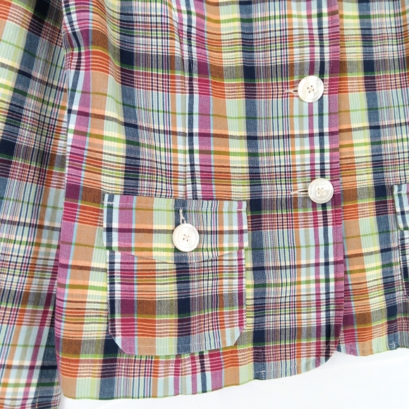 Talbots Blazer Size 10 Y2K Madras Plaid Button Up Pockets Cotton Flax Preppy - Picture 7 of 14